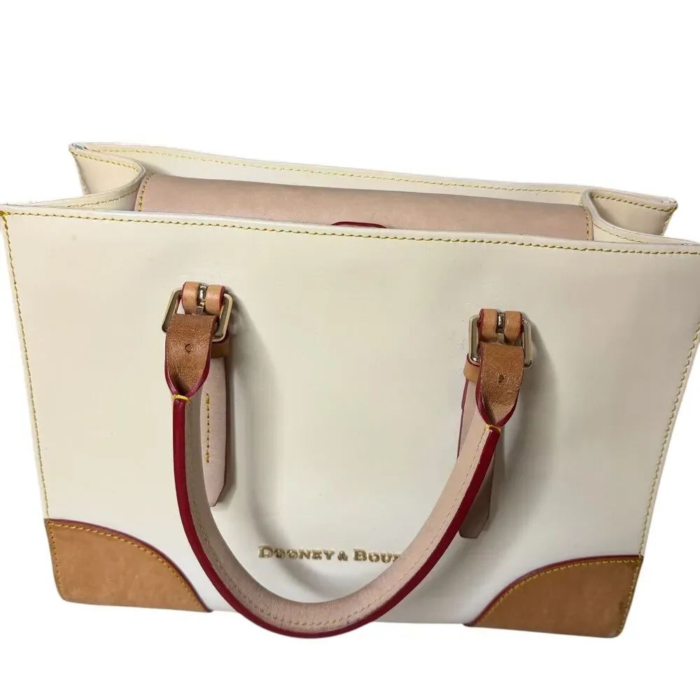 Dooney & Bourke Janine Patent Leather Satchel Purse Bag Cream Brown